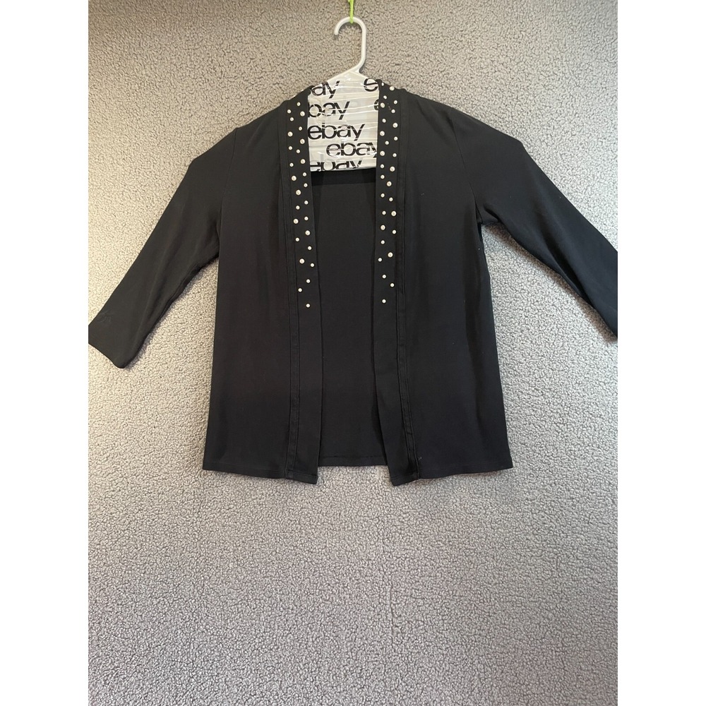 Rafaella Women's Black Open Front 3/4 sleeve jacket‎ w/Gold Studs size S